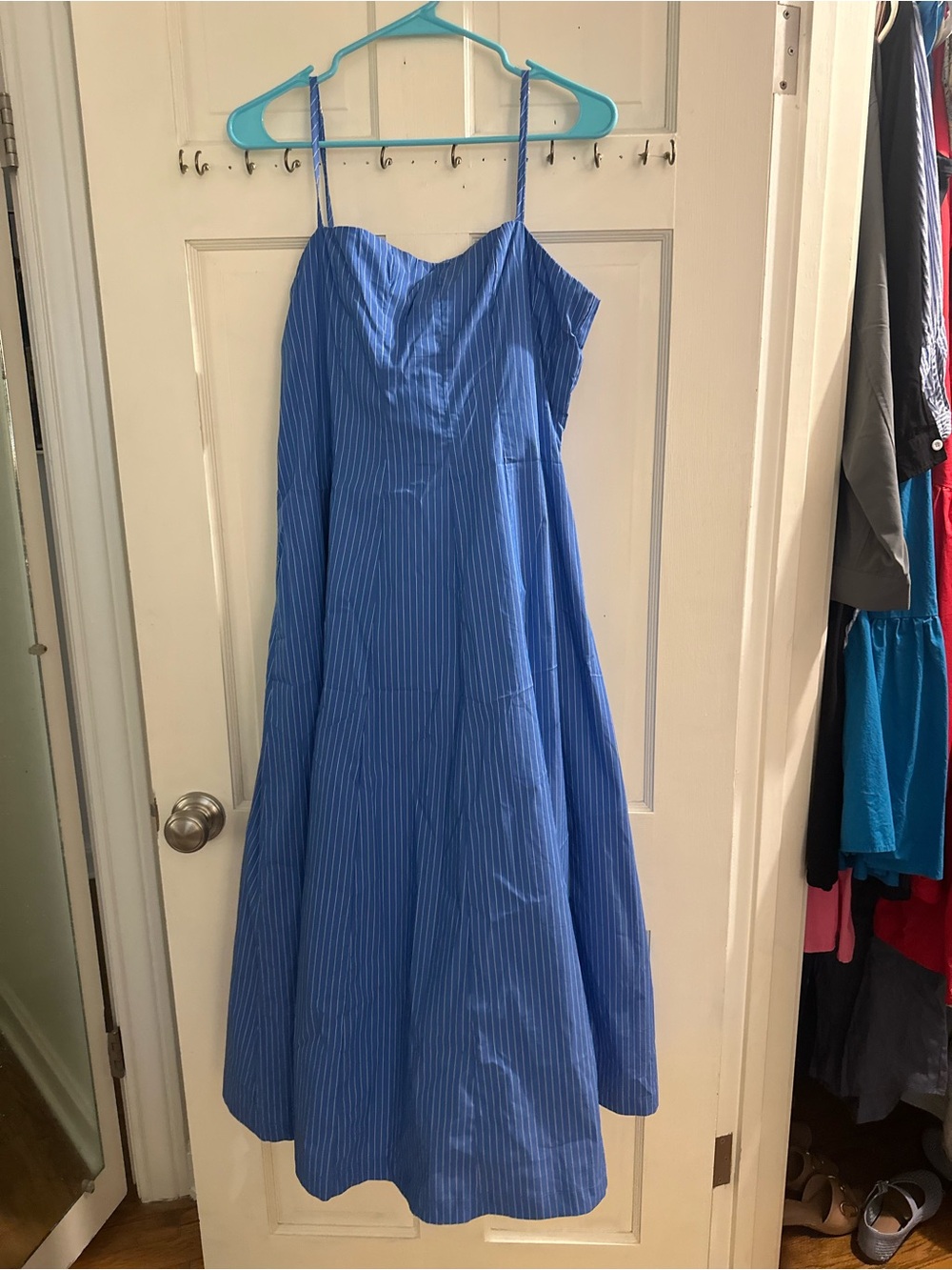 TCEC Blue Pinstripe Maxi Dress with Spaghetti Straps